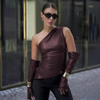 Damen Elegantes Top mit asymmetrischem Design und langen Armabschlüssen R&B