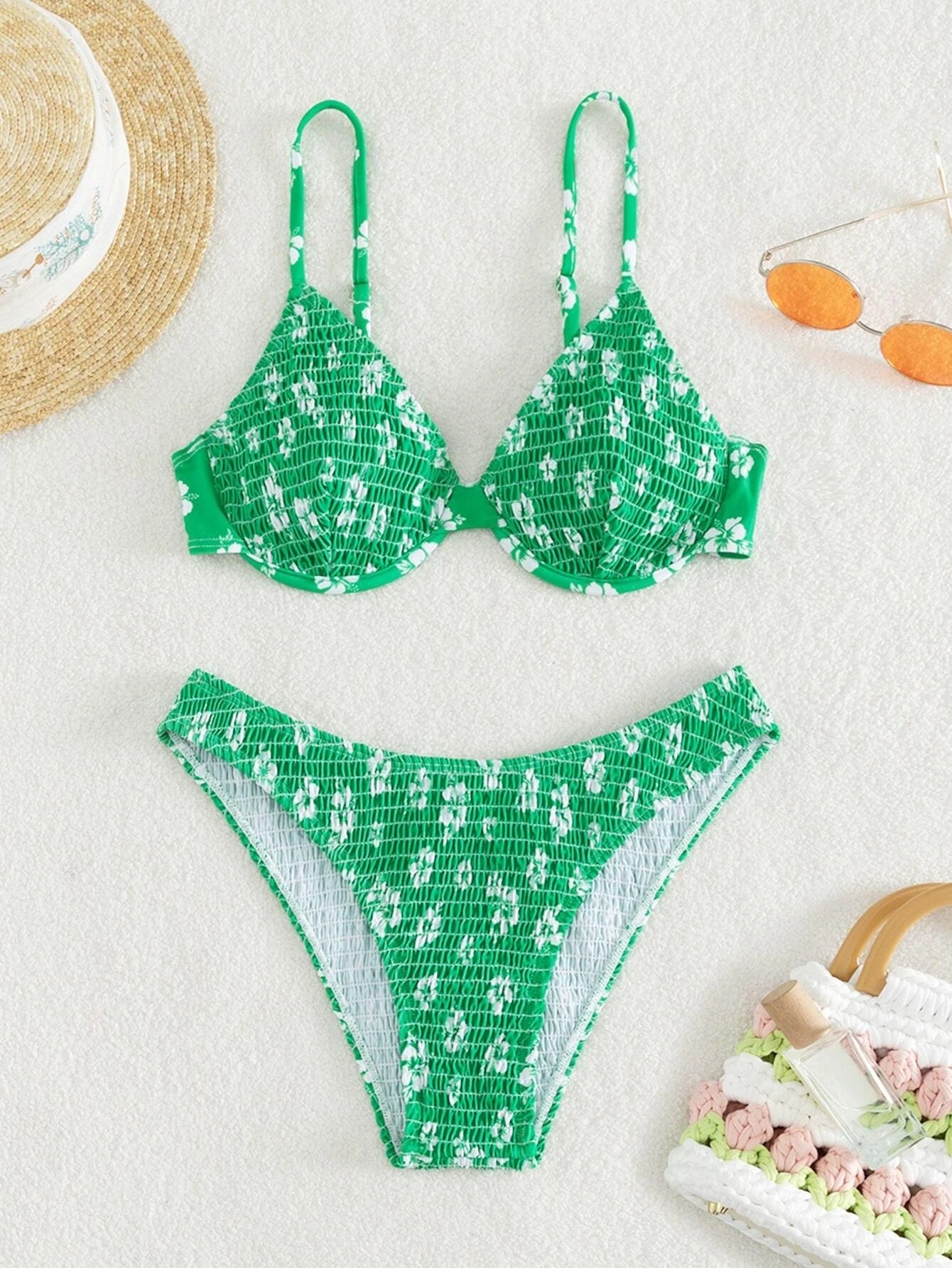 Damen Hochgeschnittener Bikini mit gepolstertem Oberteil und verstellbaren Trägern R&B