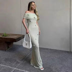 Damen Elegantes Maxikleid mit Off-Shoulder-Design und zarten 3D-Blütenapplikationen R&B