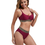 Damen Hoch tailliertes Bikini-Set mit dekorativem Knotendetail R&B