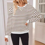 Damen lässiger Sweatshirt mit modernem Streifenmuster und Rundhalsausschnitt R&B