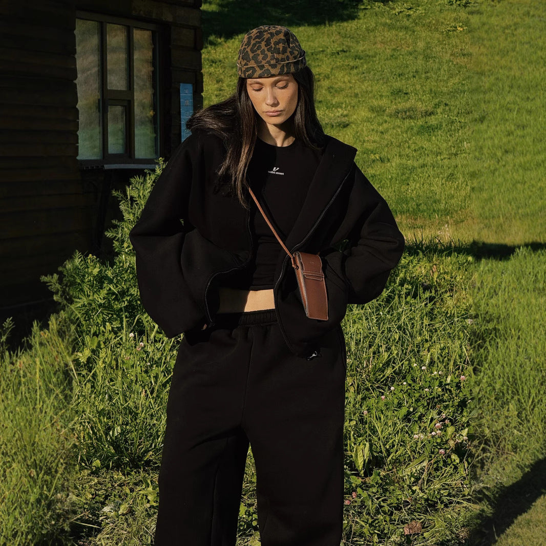 Damen lässige Fleece-Jacke mit hohem Kragen und großzügigen Taschen R&B