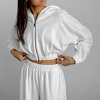 Damen lässiger Kapuzenpullover mit hohem Bund und weiten Hosen R&B