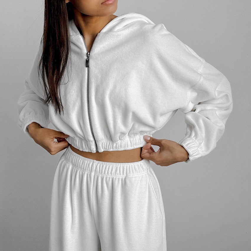 Damen lässiger Kapuzenpullover mit hohem Bund und weiten Hosen R&B
