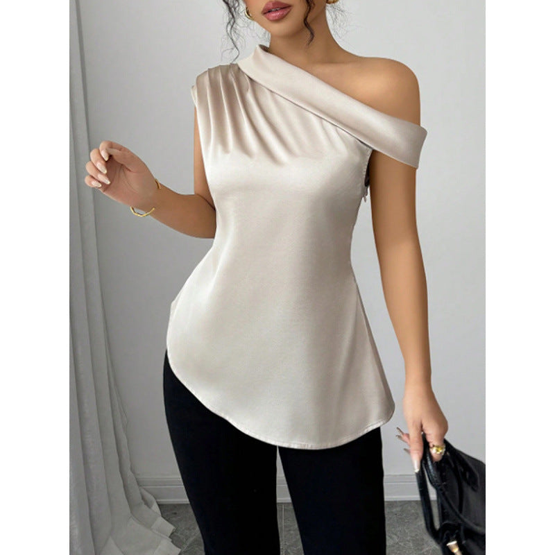 Damen charmantes asymmetrisches Oberteil mit Rüschendetails und einer Schulter R&B