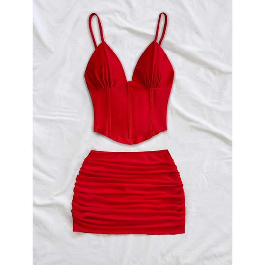 Damen Crop-Top und Mini-Rock Set mit raffinierten Raffungseffekten R&B