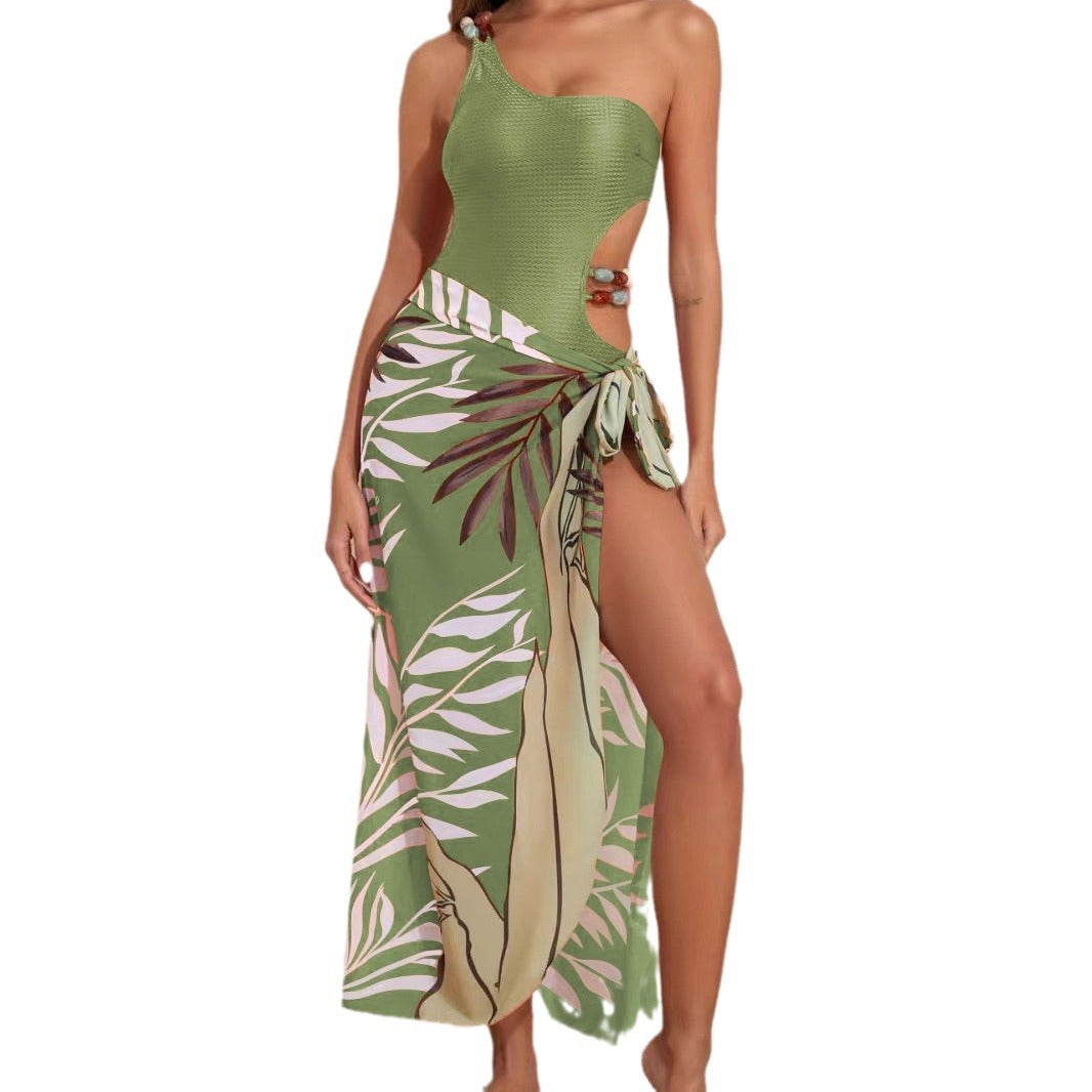 Damen Badeanzug-Set mit asymmetrischem Oberteil und elegantem Sarong R&B