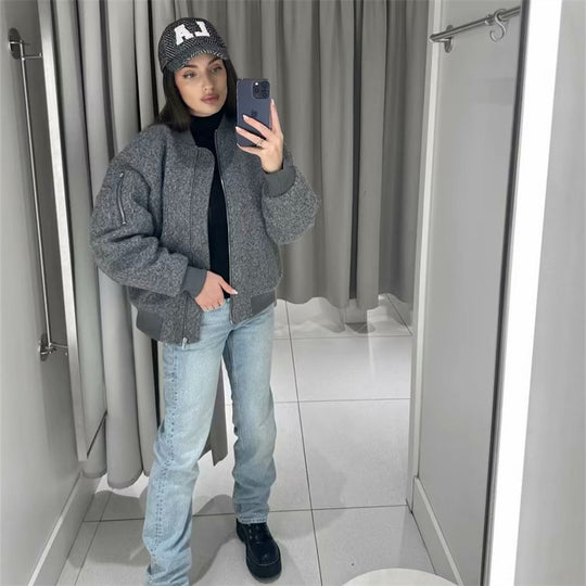 Damen Lässige Bomberjacke mit hochwertigem Wollmix R&B