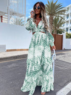 Damen Maxikleid mit elegantem V-Ausschnitt und verspieltem Rüschensaum R&B