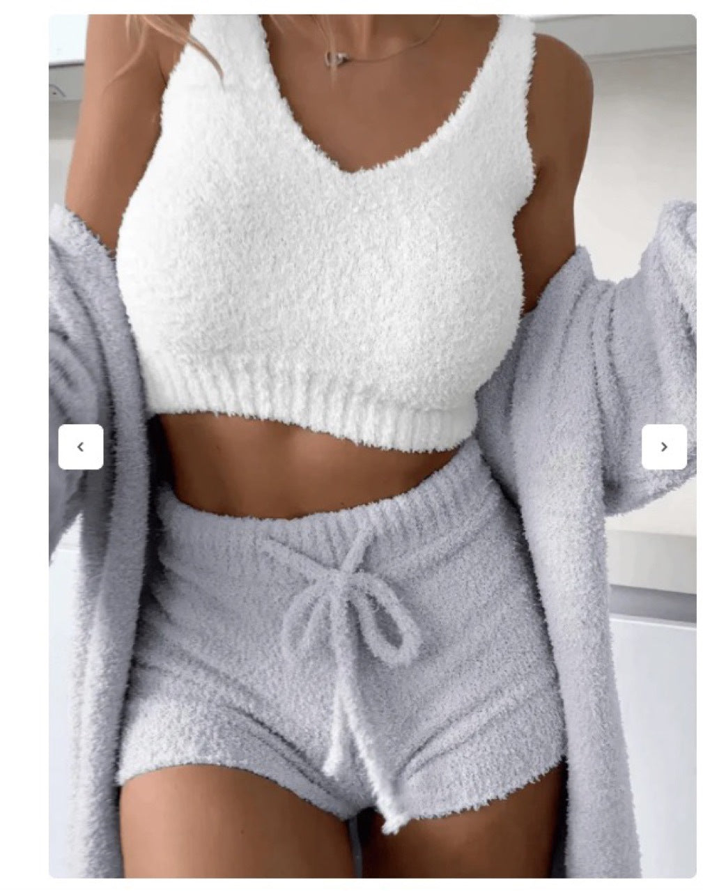 Damen kuscheliges Lounge-Set mit Cropped Top und Shorts R&B