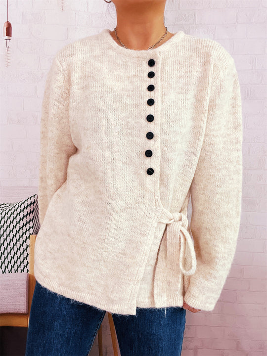 Damen Kuschelige Strickjacke mit elegantem Bindegürtel und modernen Knopfdetails R&B
