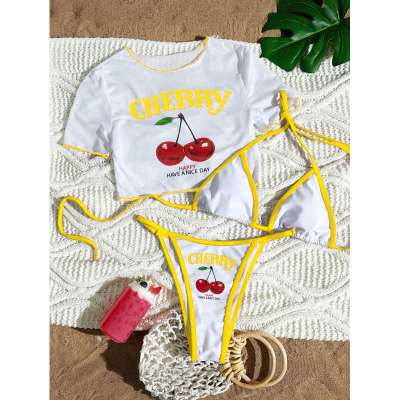 Damen Crop-Top Bikini-Set mit sportlichem Schnitt und Brasil-Print R&B