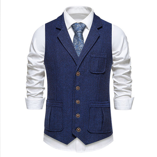 Herren elegante Tweed-Anzugweste mit praktischen aufgesetzten Taschen und klassischem Schnitt R&B