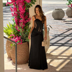 Damen Elegantes bodenlanges Kleid mit raffiniertem Spitzenoberteil und taillierten Details R&B