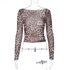Damen Transparente Langarmbluse mit Leopardenmuster R&B