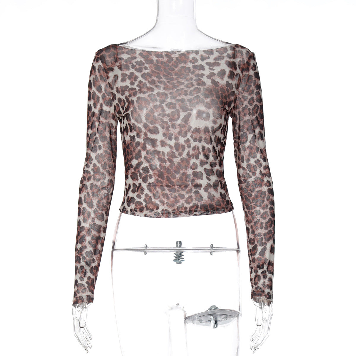 Damen Transparente Langarmbluse mit Leopardenmuster R&B