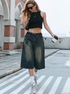 Damen Weite Denim-Culotte mit modischer Nackenbindung R&B