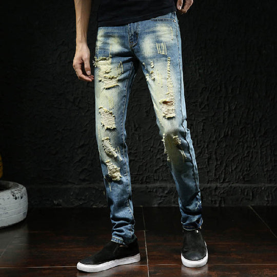 Herren modische Destroyed Jeans mit außergewöhnlichen Rissdetails R&B