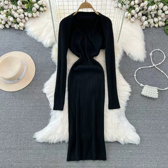 Damen elegantes Maxikleid mit raffinierten Falten und tiefem Ausschnitt R&B