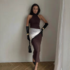 Damen Maxikleid mit elegantem Stehkragen und figurformendem Schnitt R&B