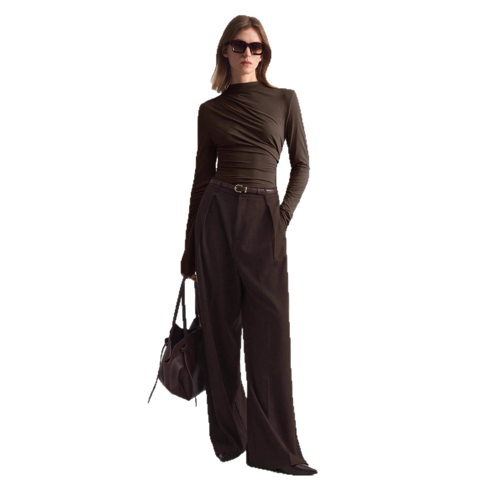 Damen nan schmal geschnittenes Langarmshirt mit asymmetrischer Drapierung und seitlicher Raffung R&B