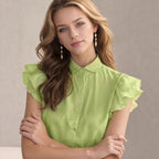 Damen Verspielte Bluse mit Rüschendetails und Knopfverschluss R&B