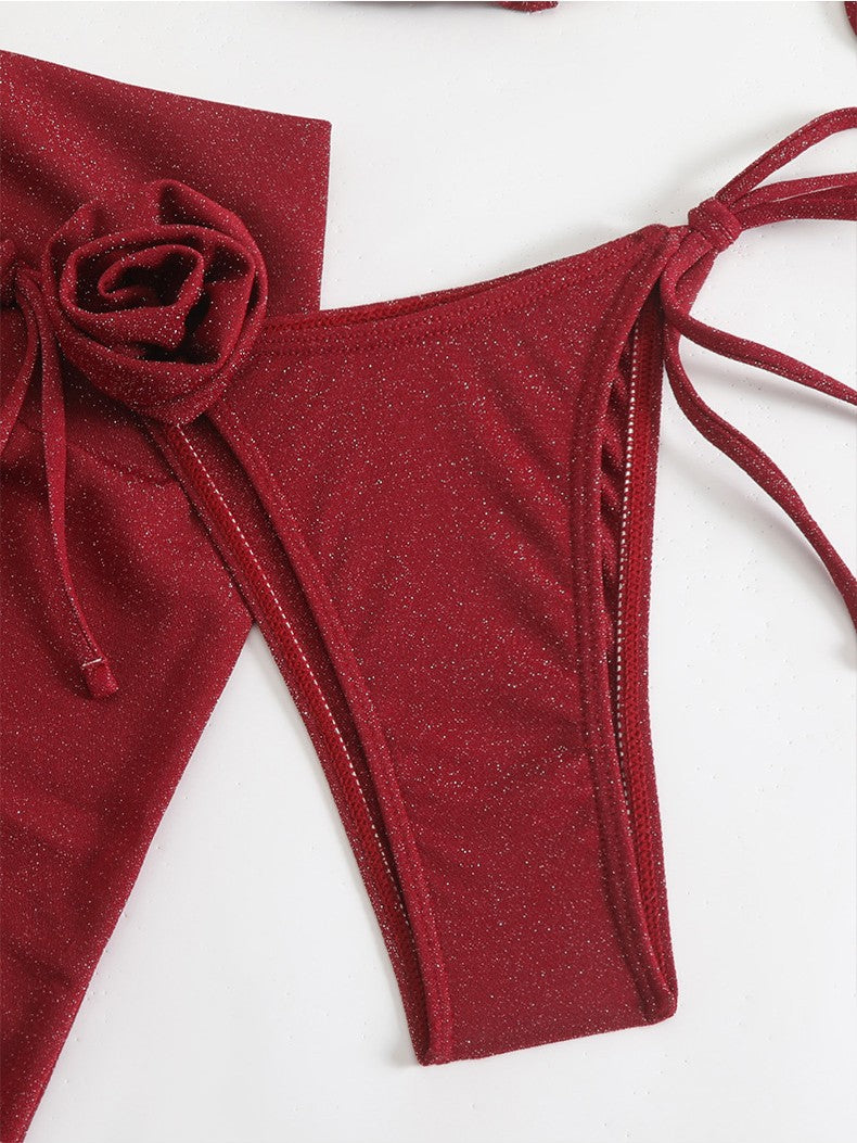 Damen Glitzernder Triangel-Bikini mit elegantem Wickelrock R&B