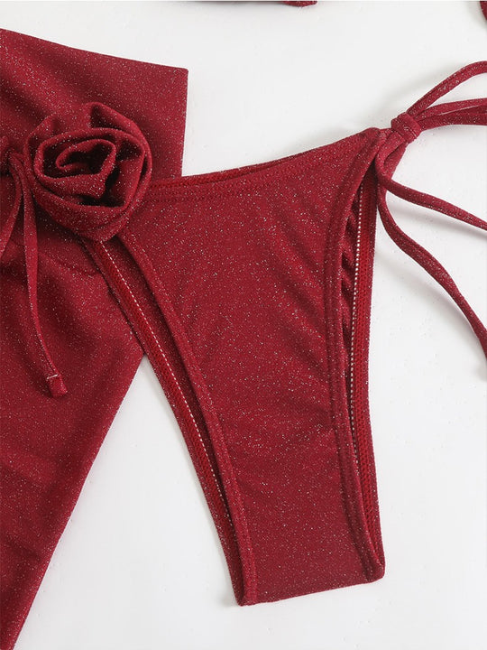 Damen Glitzernder Triangel-Bikini mit elegantem Wickelrock R&B