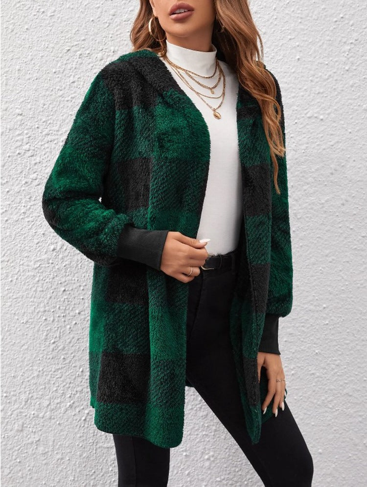 Damen Kuschelige Oversized Jacke mit Kapuze R&B