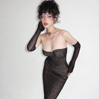 Damen figurbetontes Spitzenkleid mit schulterfreien Ärmeln und elegantem Design R&B