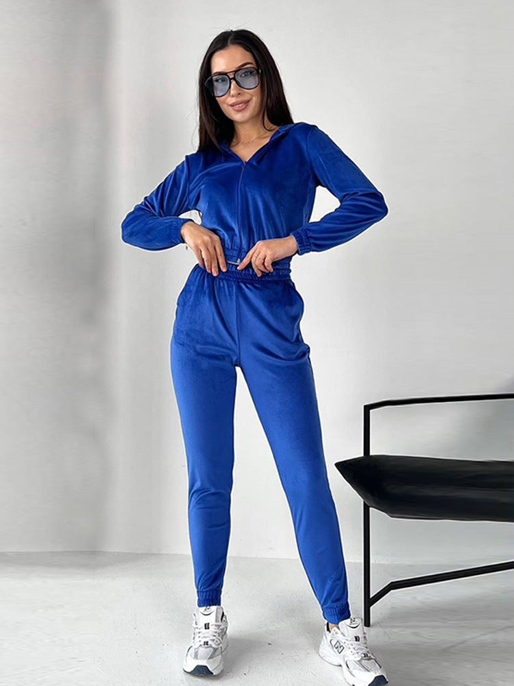 Damen Sportliches Fleece-Loungewear-Set mit Kapuze und tailliertem Schnitt R&B