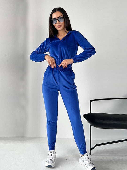 Damen Sportliches Fleece-Loungewear-Set mit Kapuze und tailliertem Schnitt R&B