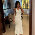 Damen Strick-Maxikleid mit verführerischem Wasserfall-Ausschnitt und feinen Rippendetails R&B