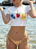 Damen Crop-Top mit fruchtigen Patches und lässigem Schnitt R&B