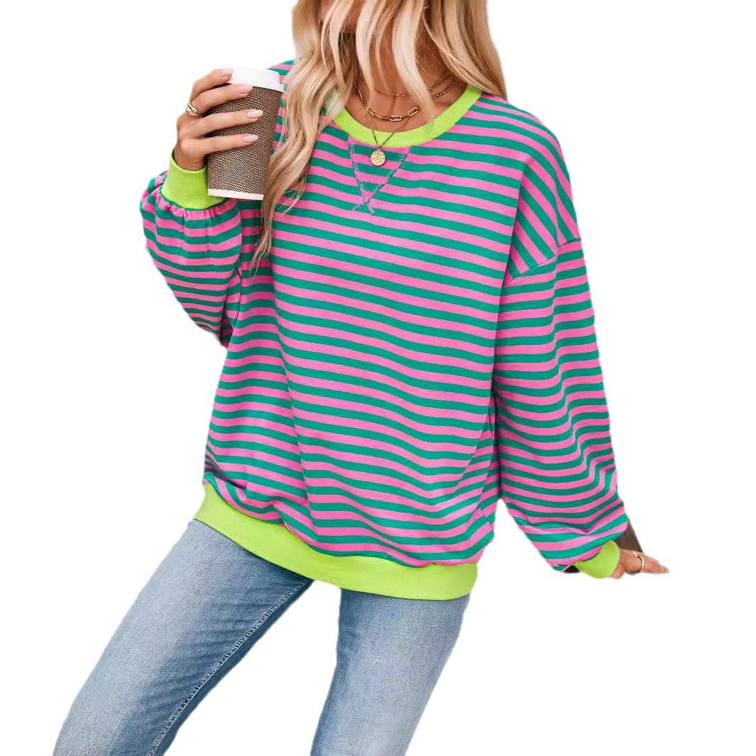 Damen Lässiger Sweatshirt mit bunten Streifen und weitem Schnitt R&B