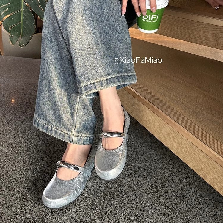 Damen Ballerina-Schuhe mit modischer Schnallenverzierung und pantentlicher Passform R&B