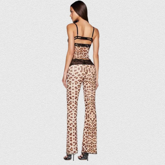 Damen Leggings mit elegantem Spitzenbund und modischem Tiermuster R&B