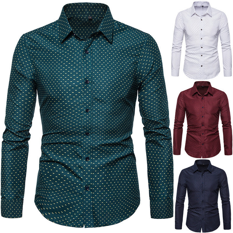 Herren nan gemustertes tailliertes Langarmhemd mit Kentkragen und Stretch R&B