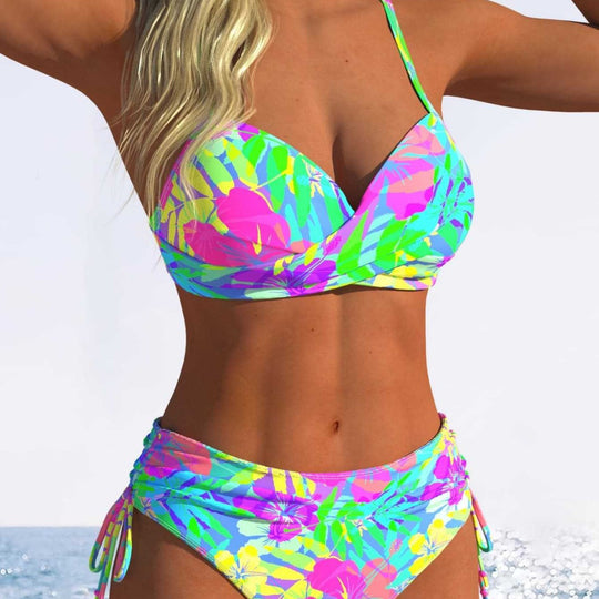 Damen Bikini-Set mit raffiniertem Wickel-Oberteil und hohem Beinausschnitt R&B