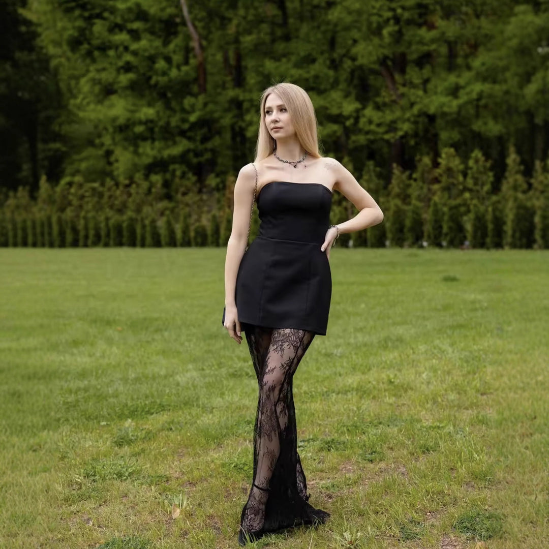 Damen Crop-Top und langer Spitzenrock Set R&B