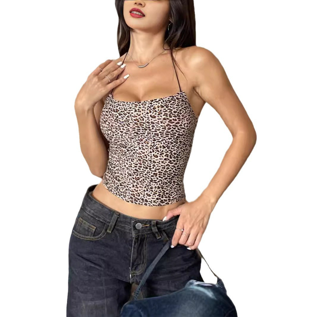 Damen Crop-Top mit Animal-Print und feinen Trägern R&B