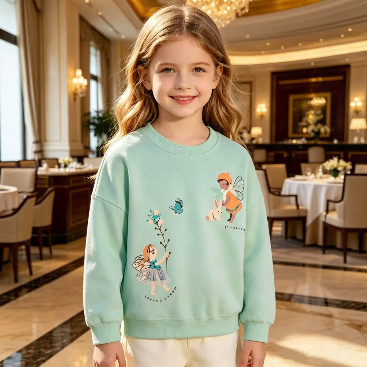 Mädchen Sweatshirt mit zauberhaftem Feen- und Blumenmotiv R&B
