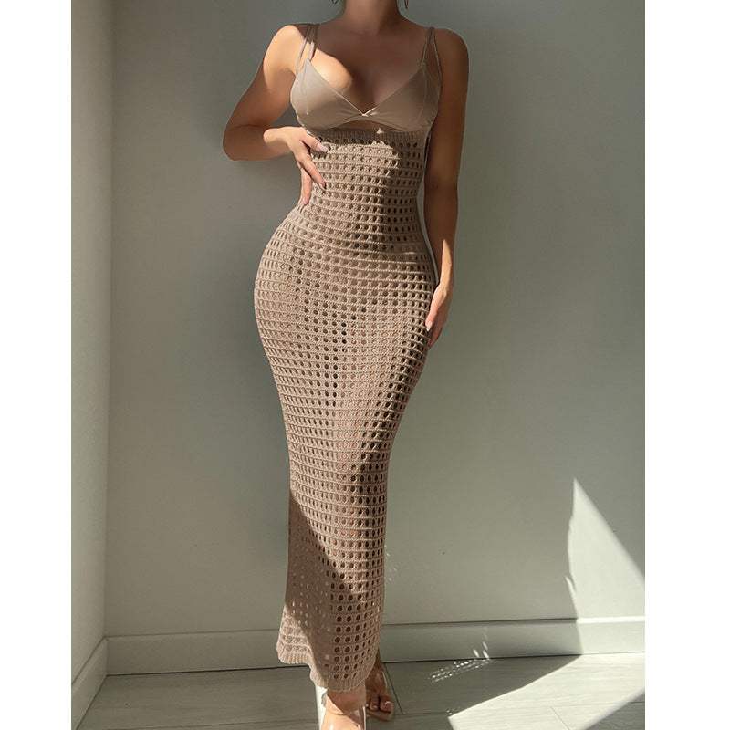 Damen figurbetontes Häkelkleid mit transparentem Design R&B