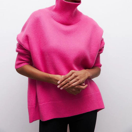 Damen gemütlicher Rollkragenpullover mit Oversized-Schnitt und strukturiertem Material R&B