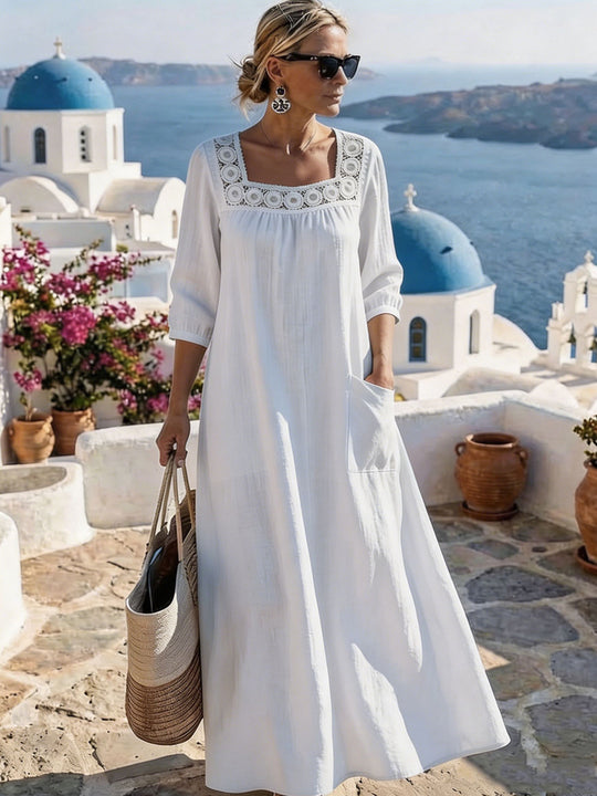 Damen Maxikleid mit elegantem Rundhalsausschnitt und praktischen Taschen R&B
