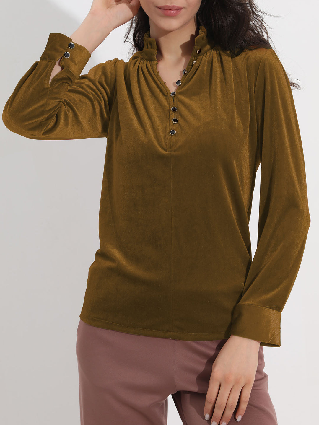 Damen Elegantes Oberteil mit Rüschendetails und Knopfverschluss R&B
