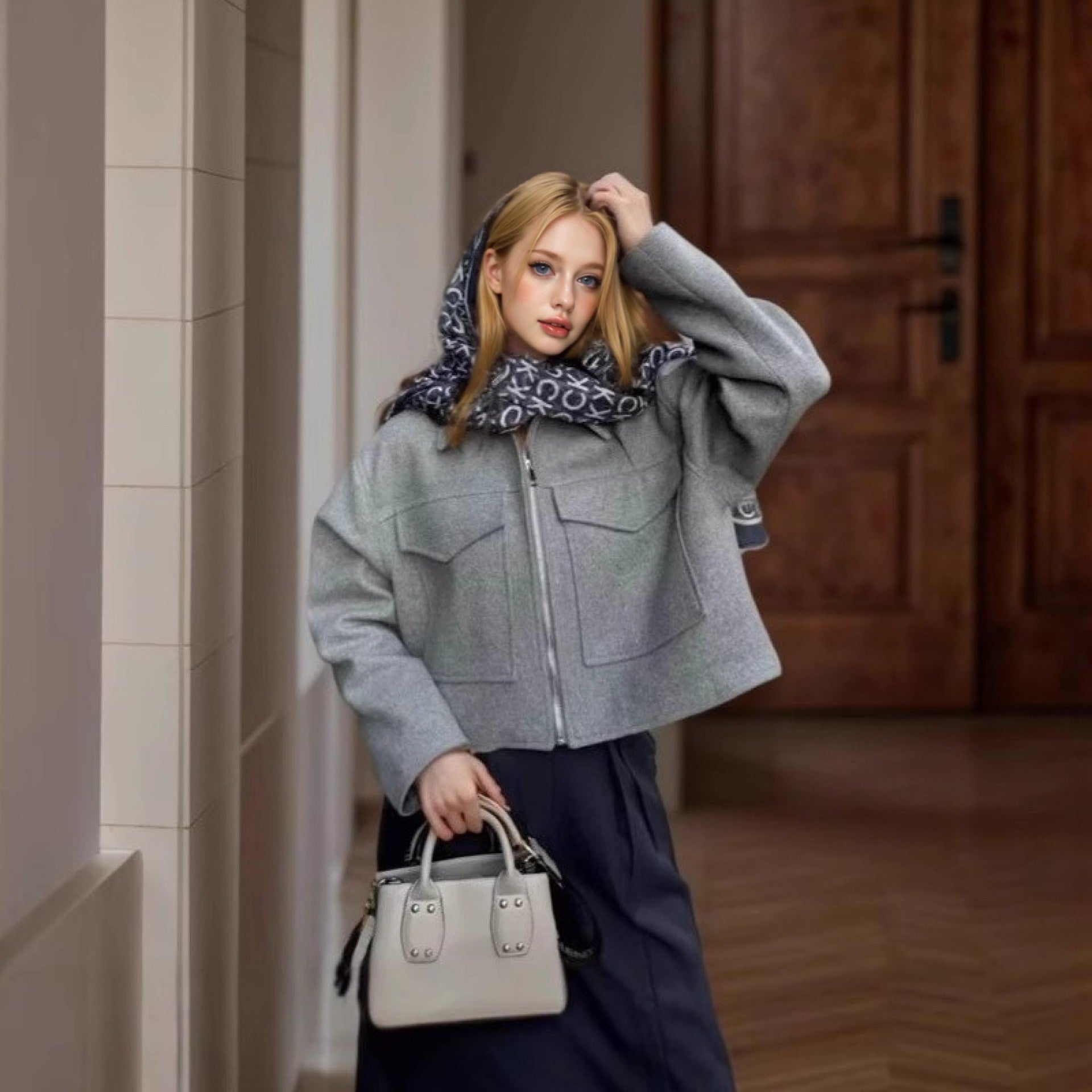 Damen lässige Fleecejacke mit praktischen Taschen und modernem Kragen R&B