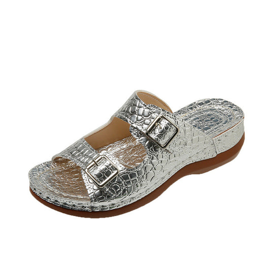 Damen modische Riemchen-Pantoletten mit eleganten Schnallen R&B