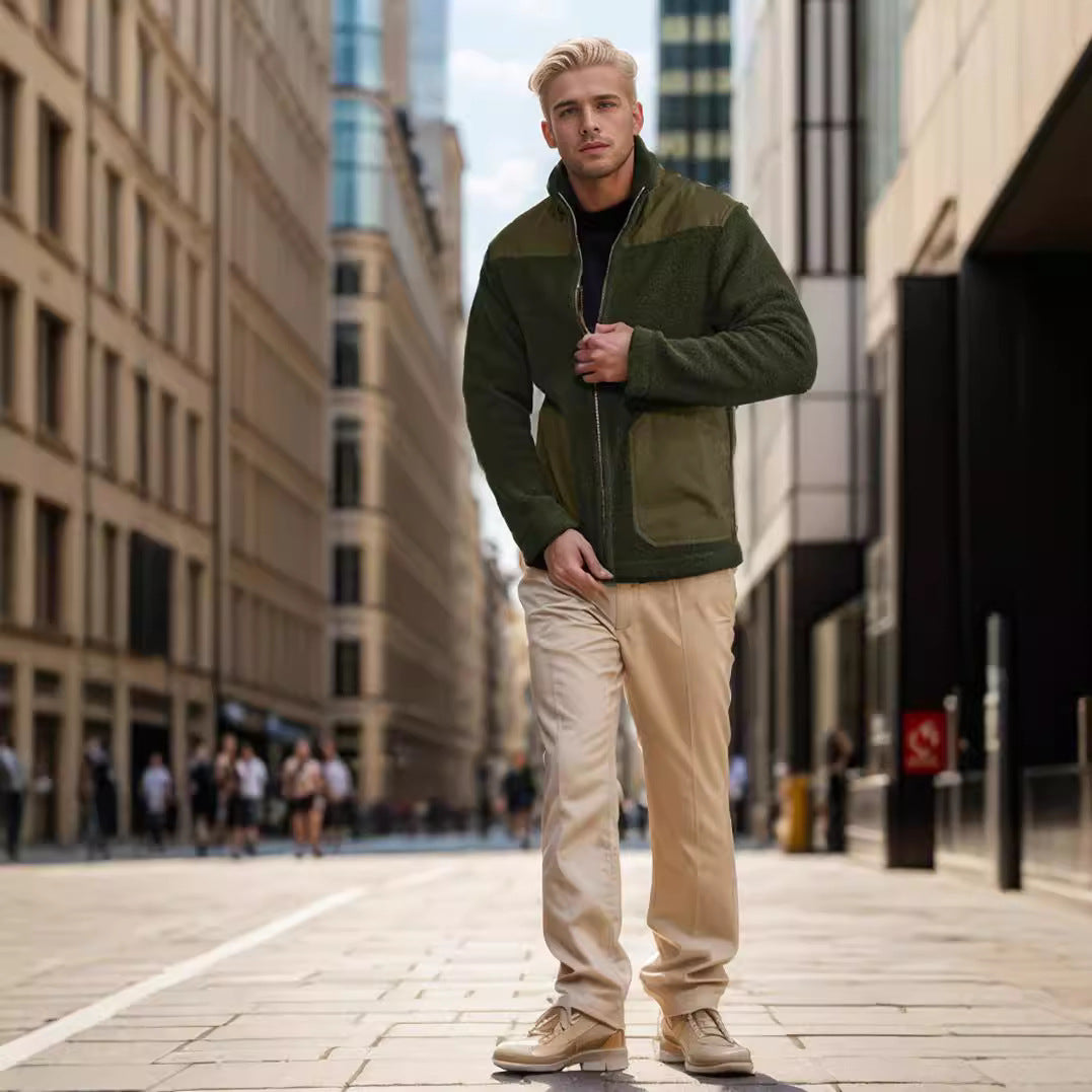 Herren Fleecejacke mit hohem Kragen und praktischen Taschen R&B