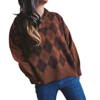 Damen Strickpullover mit klassischem Rauten-Design und modernem Schnitt R&B